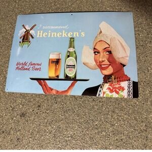 Vintage Style Heineken Beer Tin Sign Dutch Girl Holland Bar Decor 27x16